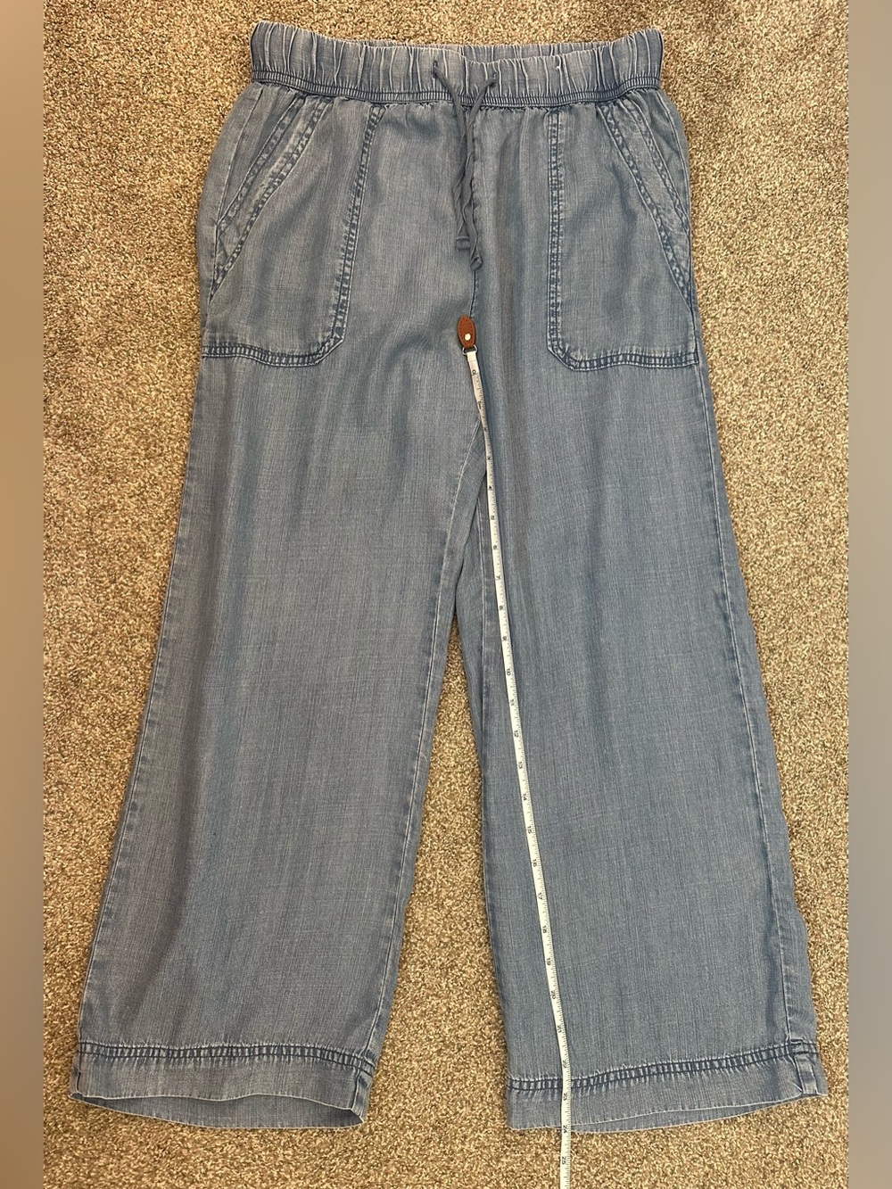 Splendid Pants Wide Lt Blue Chambray Lyocell Drawstring Elastic Waist Pockets - Picture 5 of 7